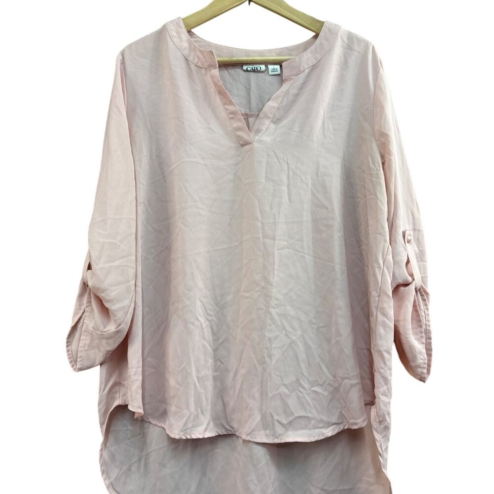 Cato Womens Light Pink 3/4 Sleeve High-Low Tunic Blouse L